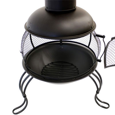 Outdoor Patio Backyard Garden Camping Steel Wood Burning Firepit with Rain Cap Poker Black