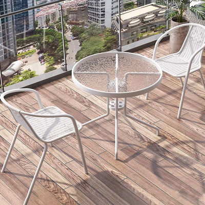 Outdoor Balcony Restaurant Cafe Garden Leisure Metal Glass Round Table and Rattan Chair