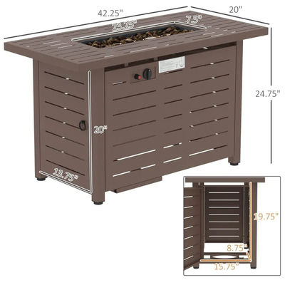 Stocked Outdoor Indoor Patio Garden Rectangular Propane Gas Fire Pit Table Smokeless