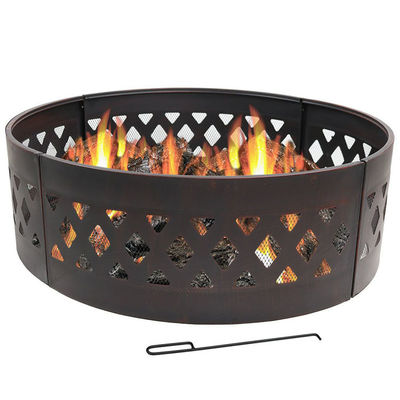 Outdoor Patio Backyard Garden Bonfire Camping Fire Pit Ring with Poker 360 Degree Round