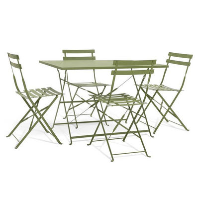 AJUNION 4 Seater Folding Metal Patio Set Steel Garden Set Folding Table and Chair Outdoor Bistro Set