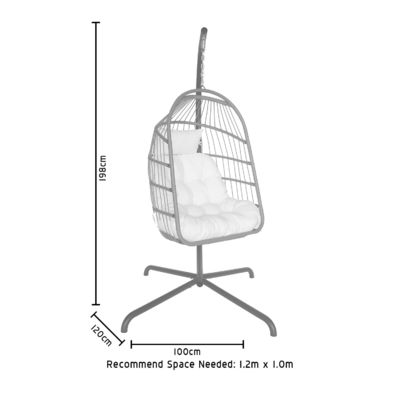 Garden Furniture W100xL120xH198cm Patio Swing Plastic PE Rattan Egg Chair Hanging Chair