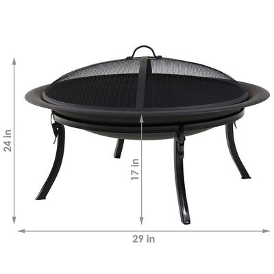 Outdoor Patio Backyard Garden Bonfire Camping Round Metal Fire Pit Bowl with Poker in Black