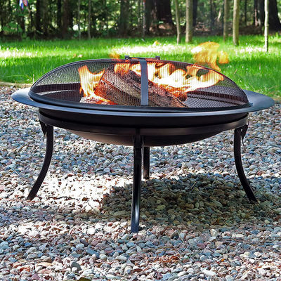Outdoor Patio Backyard Garden Bonfire Camping Round Metal Fire Pit Bowl with Poker in Black