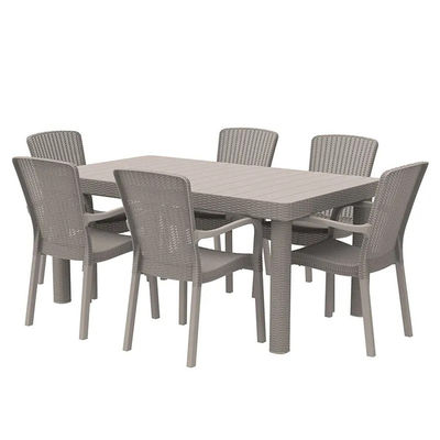 Custom Logo Nordic Plastic Rattan Dinning Table and Chair Set for Leisure Stackable Design