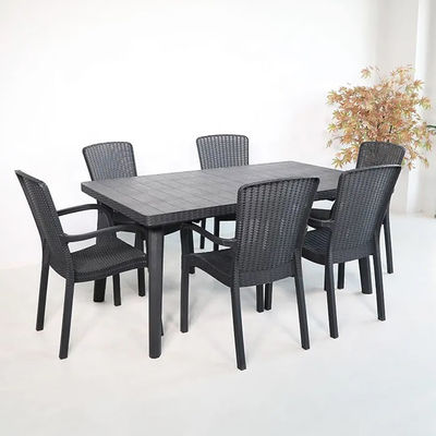Custom Logo Nordic Plastic Rattan Dinning Table and Chair Set for Leisure Stackable Design