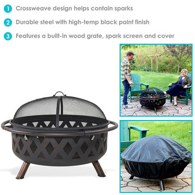 Outdoor Patio Backyard Garden Bonfire Camping Metal Fire Pit Bowl with Poker and Cover