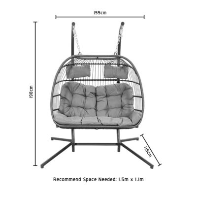 Outdoor Hanging Chair AJUNION Double Seat Wicker Rattan Egg Patio Swings with Stand