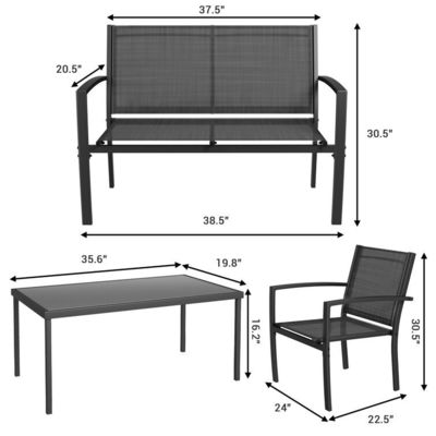 Modern and Stylish AJUNION 4 Piece Steel Garden Furniture Sofa Set with Coffee Table