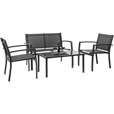 Modern and Stylish AJUNION 4 Piece Steel Garden Furniture Sofa Set with Coffee Table