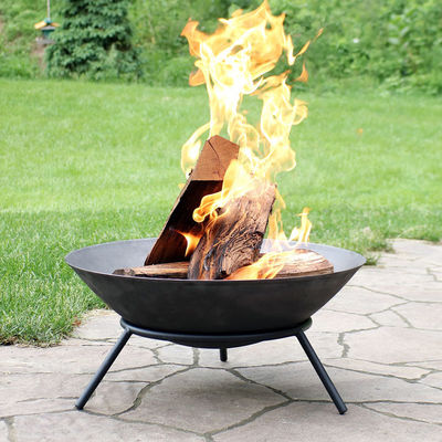 Stocked Round Firepit for Wood Burning in Backyard Garden and Outdoor Gatherings