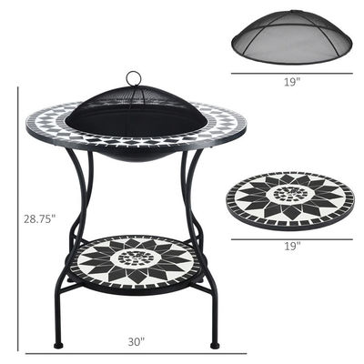 Outdoor Garden Bonfire Camping Wood Burning Firepit with Ice Bucket and Mosaic Fire Pit
