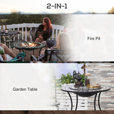 Outdoor Garden Bonfire Camping Wood Burning Firepit with Ice Bucket and Mosaic Fire Pit