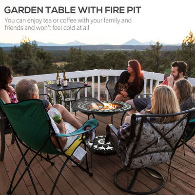 Outdoor Garden Bonfire Camping Wood Burning Firepit with Ice Bucket and Mosaic Fire Pit