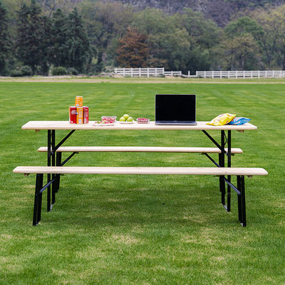 Outdoor Portable Patio Bar Solid Wood Rectangular Folding Table and Benches Chair Set
