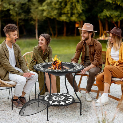 Outdoor Garden Bonfire Camping Wood Burning Firepit with Ice Bucket and Mosaic Fire Pit