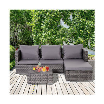 AJUNION 3-Piece Rattan Garden Sofa Set with Adjustable Backrest and Steel Tube Frame