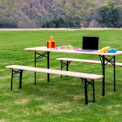 Outdoor Portable Patio Bar Solid Wood Rectangular Folding Table and Benches Chair Set