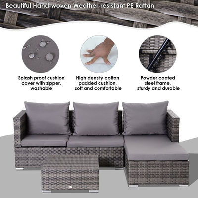 AJUNION 3-Piece Rattan Garden Sofa Set with Adjustable Backrest and Steel Tube Frame