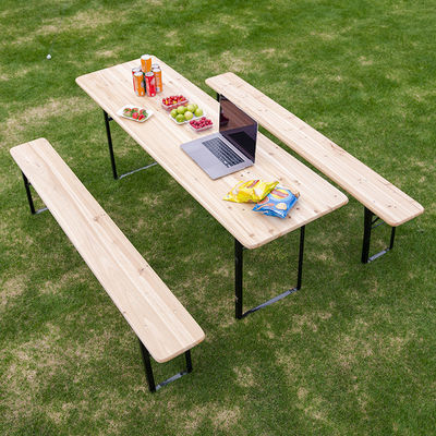 Outdoor Portable Patio Bar Solid Wood Rectangular Folding Table and Benches Chair Set