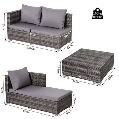 AJUNION 3-Piece Rattan Garden Sofa Set with Adjustable Backrest and Steel Tube Frame