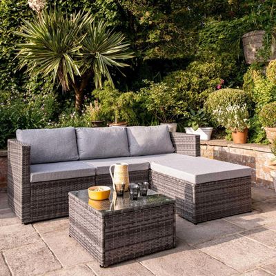 Leisure Outdoor AJUNION 4 Seat Wicker Rattan Garden Furniture Sofa Corner Lounge Set