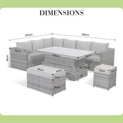 Modern Design All Weather Corner Sofa Set with Adjustable Table L.265 X W.204 X H.66cm