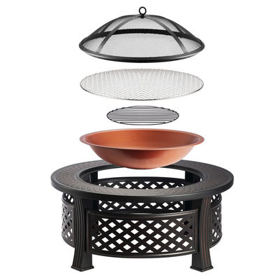 Backyard Patio Garden Bonfire Firepit with Round Wood Burning Fire Pit and Ice Bucket