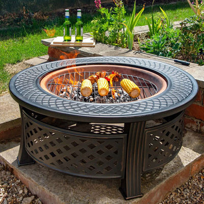 Backyard Patio Garden Bonfire Firepit with Round Wood Burning Fire Pit and Ice Bucket