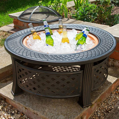 Backyard Patio Garden Bonfire Firepit with Round Wood Burning Fire Pit and Ice Bucket