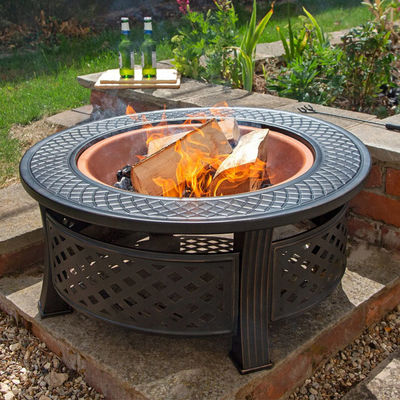 Backyard Patio Garden Bonfire Firepit with Round Wood Burning Fire Pit and Ice Bucket
