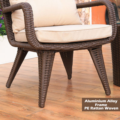 Modern Design Woven PE Rattan Armchair and Dining Table Set for Outdoor Villa Balcony