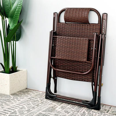 Outdoor Beach Balcony Garden Portable Rattan Folding Sun Lounge Chair with Foot Pedal