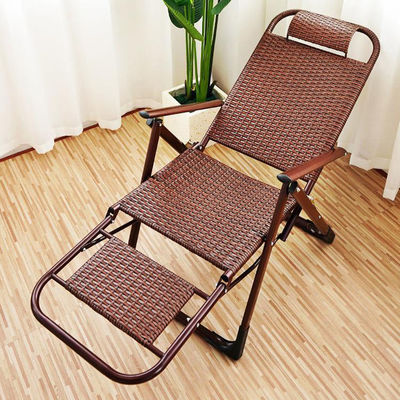 Outdoor Beach Balcony Garden Portable Rattan Folding Sun Lounge Chair with Foot Pedal