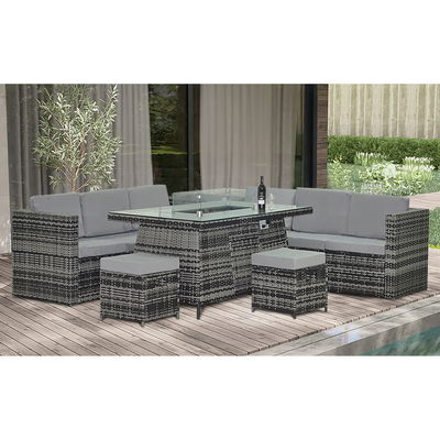 Leisure Outdoor Steel Tube Frame AJUNION Wicker Rattan Garden Set with Fire Pit Table