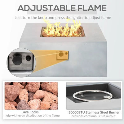 Grey Stone Propane Gas Stove Fire Pit Table for Outdoor Indoor Backyard Patio Garden