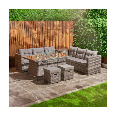 Courtyard Rattan Garden Set with Fire Pit Table AJUNION 8 Seater Sectional Sofa Set