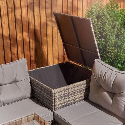 Courtyard Rattan Garden Set with Fire Pit Table AJUNION 8 Seater Sectional Sofa Set