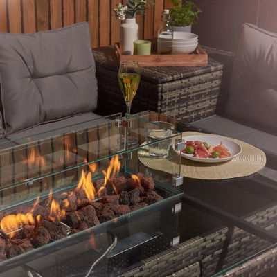 Courtyard Rattan Garden Set with Fire Pit Table AJUNION 8 Seater Sectional Sofa Set