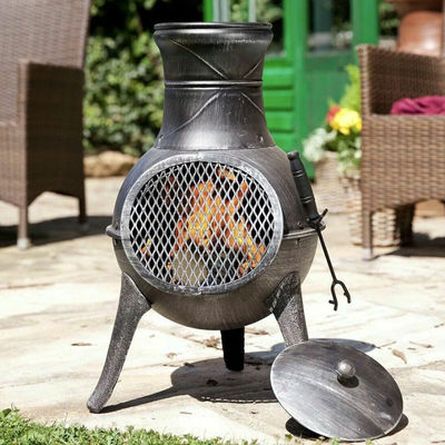 Metal Outdoor Patio Backyard Garden Camping Heavy Duty Steel Wood Burning Firepit Charcoal Fire Pit Fireplace Chimenea with Rain Cap