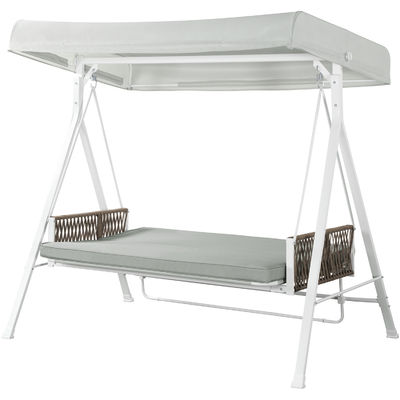 Outdoor Swing Chair with Adjustable Canopy AJUNION 3 Seater Swing Bed and Steel Frame