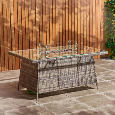 Courtyard Rattan Garden Set with Fire Pit Table AJUNION 8 Seater Sectional Sofa Set