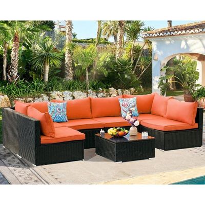 Steel Tube Frame AJUNION PE Rattan Garden Furniture Sofa Set for Outdoor Leisure Time