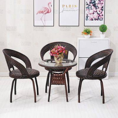 Nordic Outdoor Leisure Woven PE Rattan Wicker Table and Chair Set for Garden Furniture