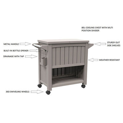 Traditional Design 3-In-1 Portable Outdoor Ice Cooler Trolley Cart with Four Wheels