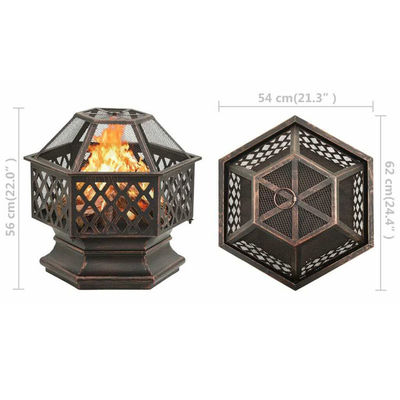 Hexagon Crossweave Steel Wood Burning Fire Pit Bowl for Outdoor Patio and Garden