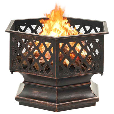 Hexagon Crossweave Steel Wood Burning Fire Pit Bowl for Outdoor Patio and Garden