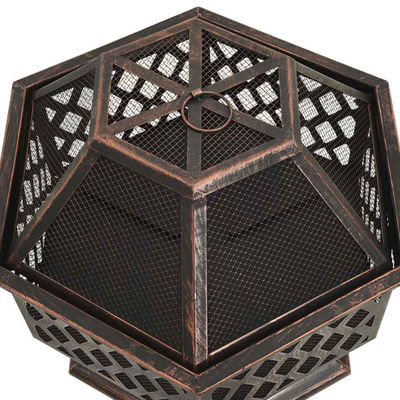 Hexagon Crossweave Steel Wood Burning Fire Pit Bowl for Outdoor Patio and Garden