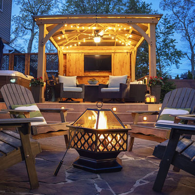 Hexagon Crossweave Steel Wood Burning Fire Pit Bowl for Outdoor Patio and Garden