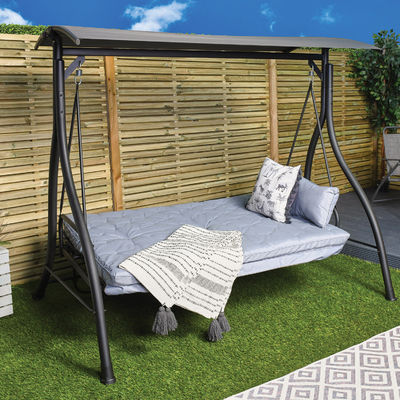 AJUNION 3 Seater Outdoor Swing Bed Patio Swings Hanging Chair Mail Packing Y Included